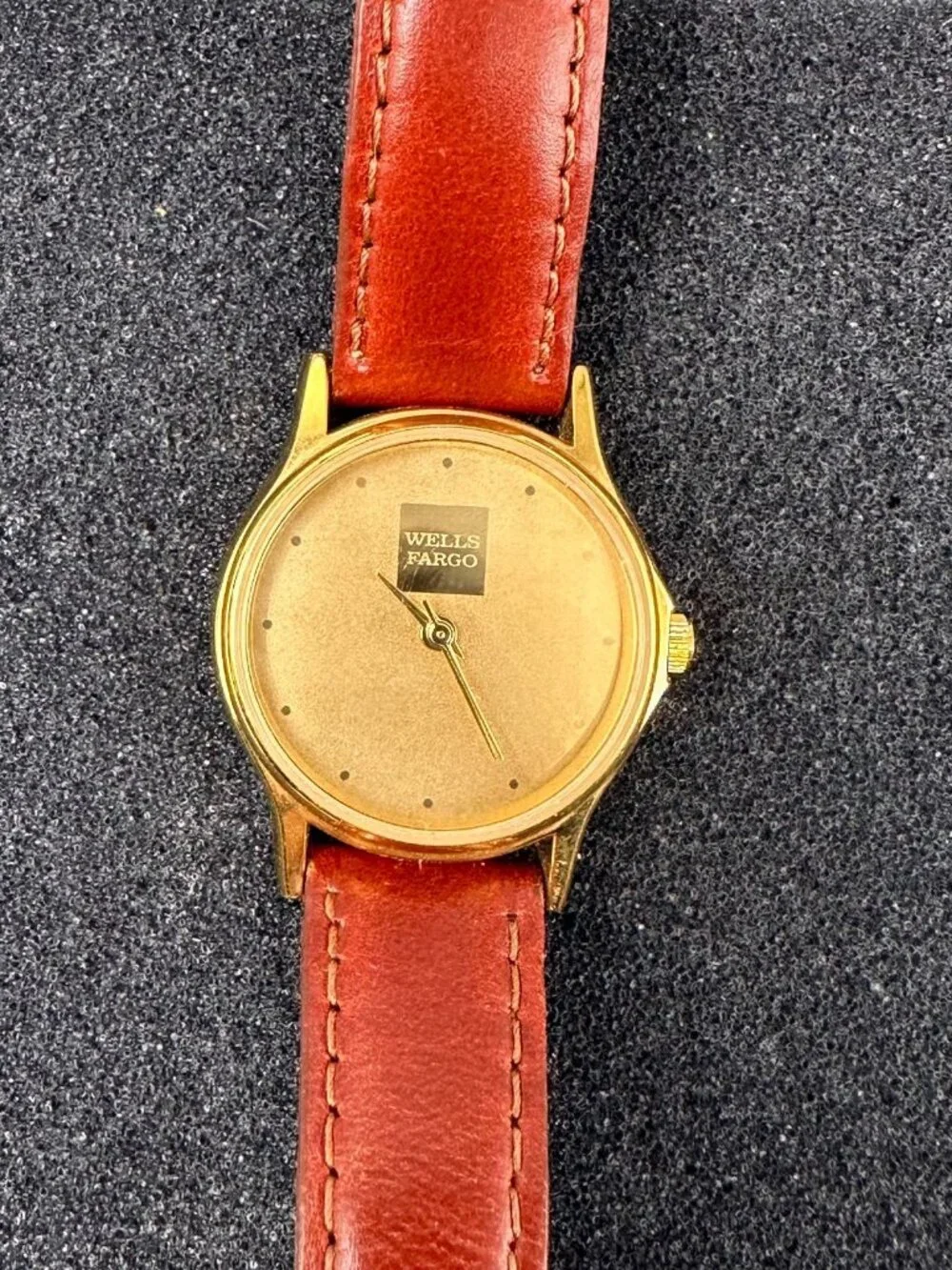 Wells Fargo Watch Women Gold Tone 26MM Brown Leather Band New Battery 8